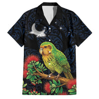 New Zealand Kakapo Matariki Personalised Family Matching Off Shoulder Short Dress and Hawaiian Shirt Pohutukawa Flower Galaxy Maori Pattern LT22 Dad's Shirt - Short Sleeve Black - Polynesian Pride