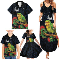 New Zealand Kakapo Matariki Personalised Family Matching Summer Maxi Dress and Hawaiian Shirt Pohutukawa Flower Galaxy Maori Pattern LT22 - Polynesian Pride