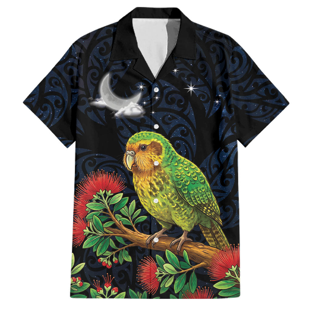 New Zealand Kakapo Matariki Personalised Family Matching Summer Maxi Dress and Hawaiian Shirt Pohutukawa Flower Galaxy Maori Pattern LT22 Dad's Shirt - Short Sleeve Black - Polynesian Pride