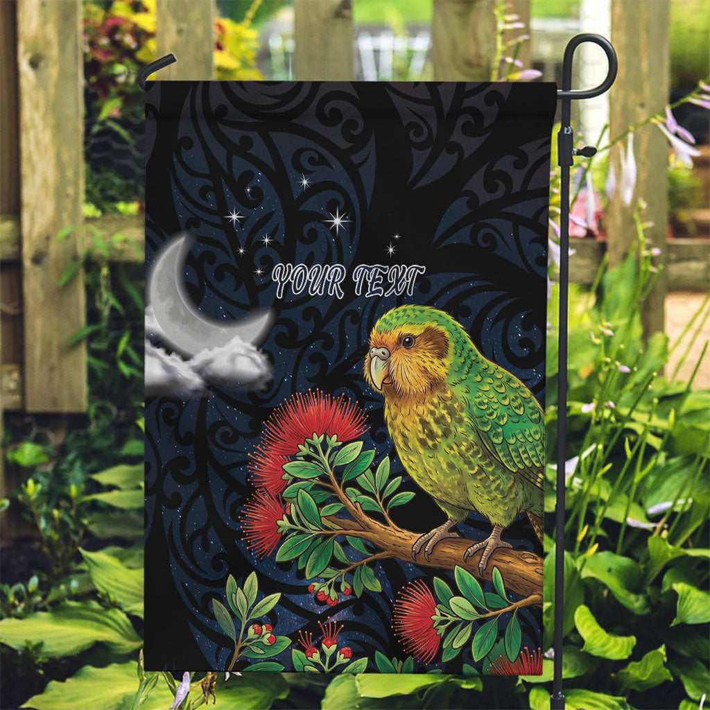 New Zealand Kakapo Matariki Personalised Garden Flag Pohutukawa Flower Galaxy Maori Pattern LT22 Garden Flag Black - Polynesian Pride