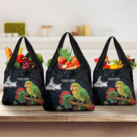 New Zealand Kakapo Matariki Personalised Grocery Bag Pohutukawa Flower Galaxy Maori Pattern