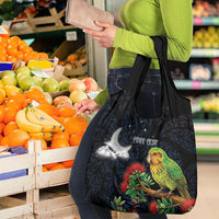 New Zealand Kakapo Matariki Personalised Grocery Bag Pohutukawa Flower Galaxy Maori Pattern