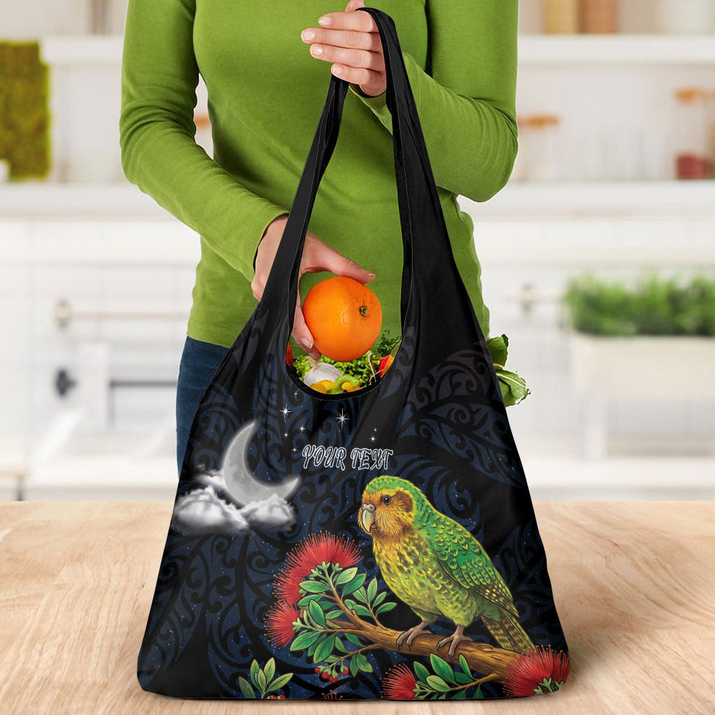 New Zealand Kakapo Matariki Personalised Grocery Bag Pohutukawa Flower Galaxy Maori Pattern