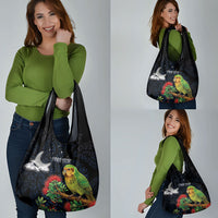 New Zealand Kakapo Matariki Personalised Grocery Bag Pohutukawa Flower Galaxy Maori Pattern