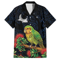 New Zealand Kakapo Matariki Personalised Hawaiian Shirt Pohutukawa Flower Galaxy Maori Pattern LT22 Black - Polynesian Pride