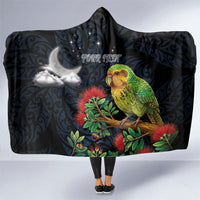 New Zealand Kakapo Matariki Personalised Hooded Blanket Pohutukawa Flower Galaxy Maori Pattern LT22 One Size Black - Polynesian Pride