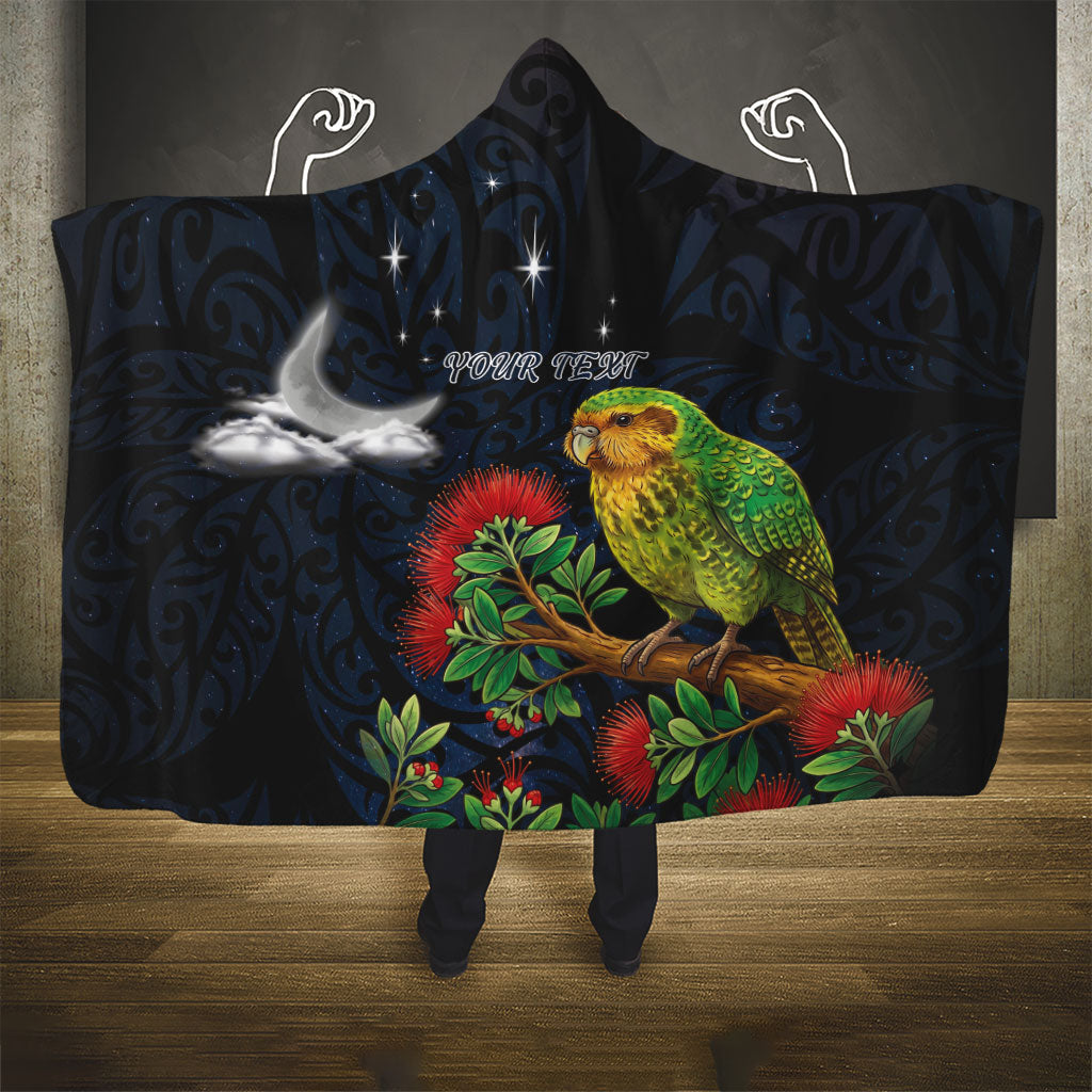 New Zealand Kakapo Matariki Personalised Hooded Blanket Pohutukawa Flower Galaxy Maori Pattern LT22 - Polynesian Pride