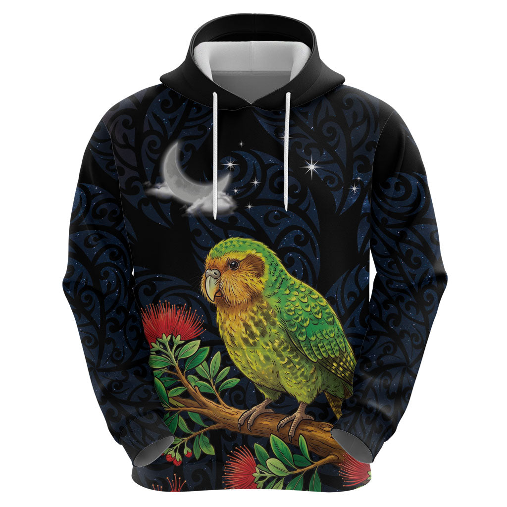 New Zealand Kakapo Matariki Personalised Hoodie Pohutukawa Flower Galaxy Maori Pattern LT22 - Polynesian Pride