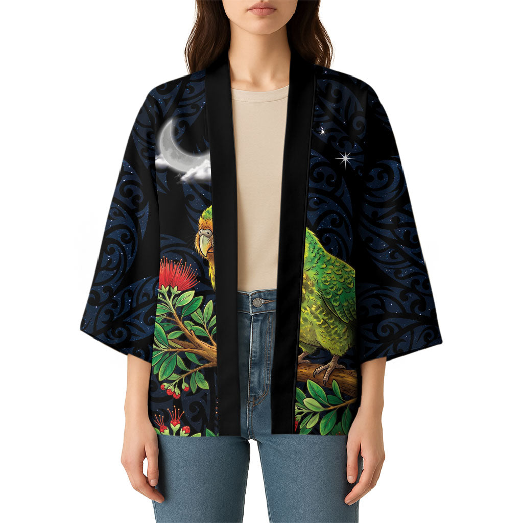 New Zealand Kakapo Matariki Personalised Kimono Pohutukawa Flower Galaxy Maori Pattern