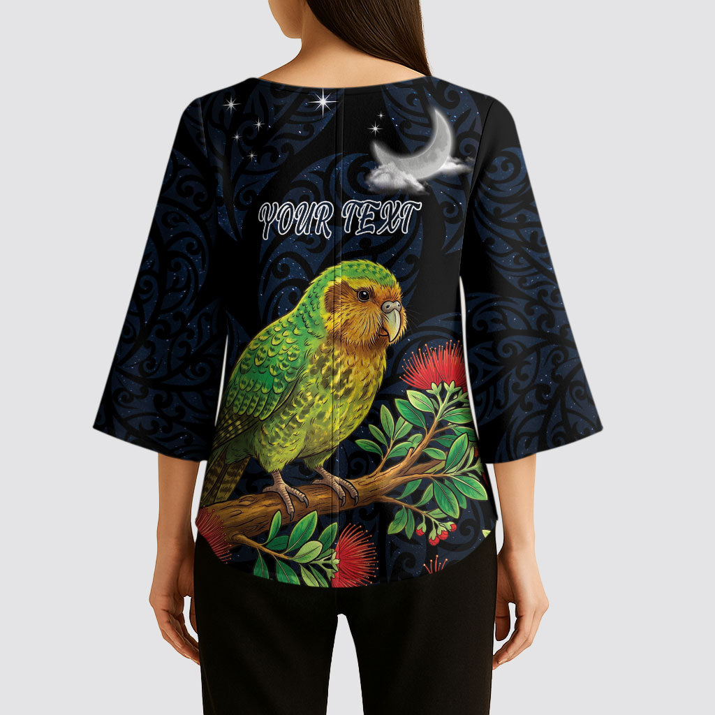 New Zealand Kakapo Matariki Personalised Kimono Sleeve Blouse Pohutukawa Flower Galaxy Maori Pattern LT22 - Polynesian Pride