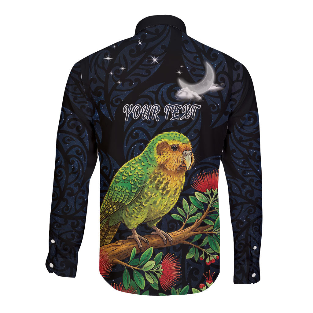 New Zealand Kakapo Matariki Personalised Long Sleeve Button Shirt Pohutukawa Flower Galaxy Maori Pattern