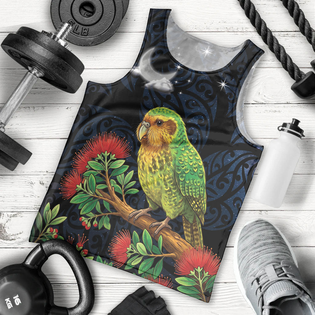 New Zealand Kakapo Matariki Personalised Men Tank Top Pohutukawa Flower Galaxy Maori Pattern LT22 - Polynesian Pride