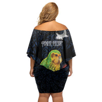 New Zealand Kakapo Matariki Personalised Off Shoulder Short Dress Pohutukawa Flower Galaxy Maori Pattern LT22 - Polynesian Pride