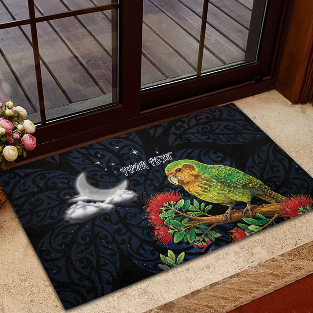 New Zealand Kakapo Matariki Personalised Rubber Doormat Pohutukawa Flower Galaxy Maori Pattern