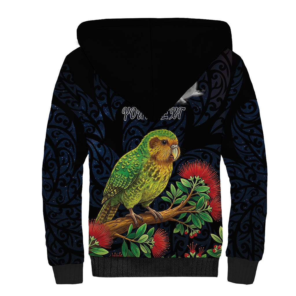 New Zealand Kakapo Matariki Personalised Sherpa Hoodie Pohutukawa Flower Galaxy Maori Pattern LT22 - Polynesian Pride