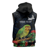 New Zealand Kakapo Matariki Personalised Sleeveless Zip Hoodie Pohutukawa Flower Galaxy Maori Pattern LT22 - Polynesian Pride