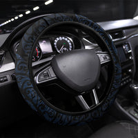 New Zealand Kakapo Matariki Steering Wheel Cover Pohutukawa Flower Galaxy Maori Pattern LT22 Universal Fit Black - Polynesian Pride