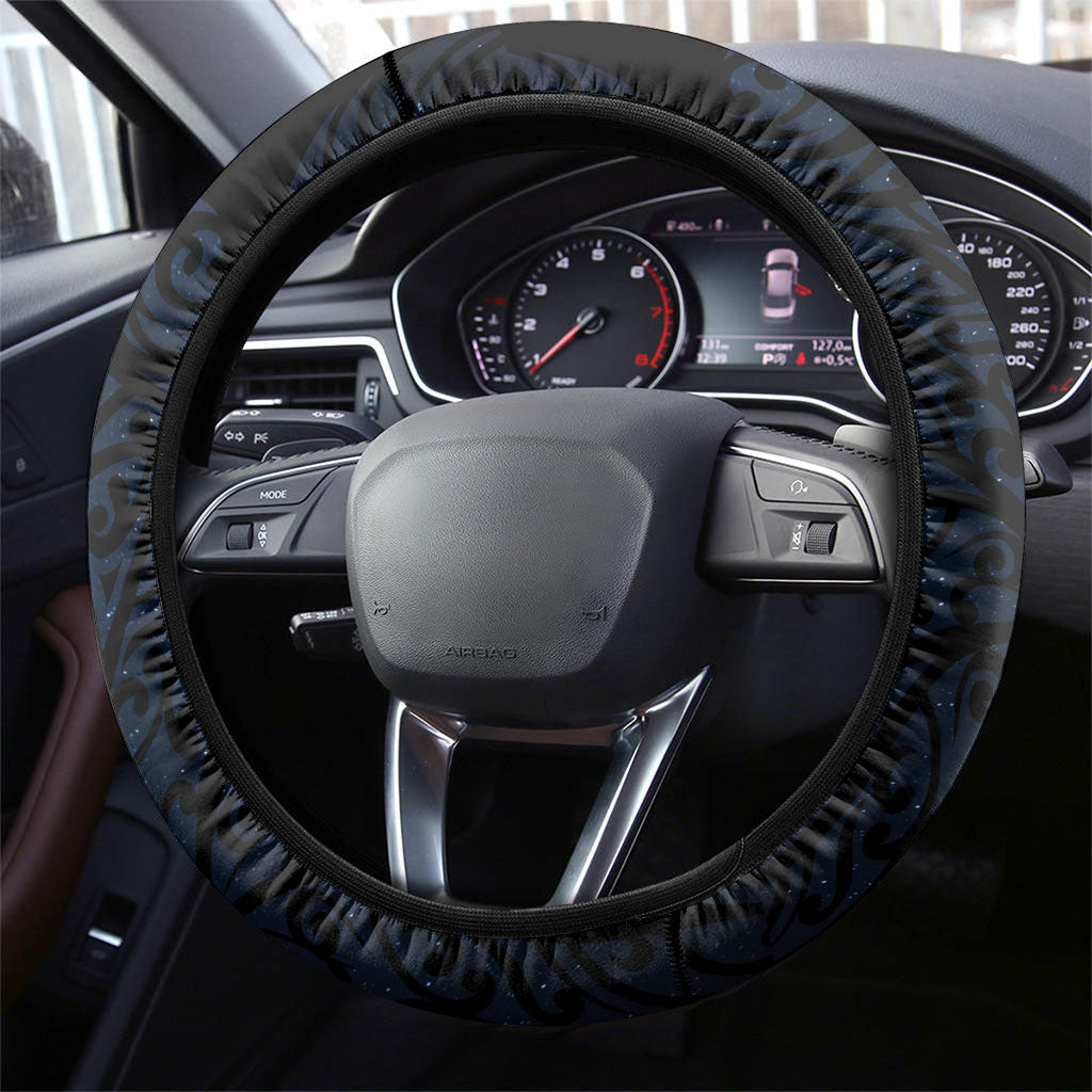 New Zealand Kakapo Matariki Steering Wheel Cover Pohutukawa Flower Galaxy Maori Pattern LT22 - Polynesian Pride