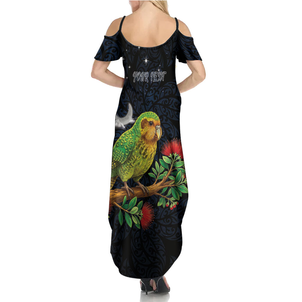 New Zealand Kakapo Matariki Personalised Summer Maxi Dress Pohutukawa Flower Galaxy Maori Pattern LT22 - Polynesian Pride