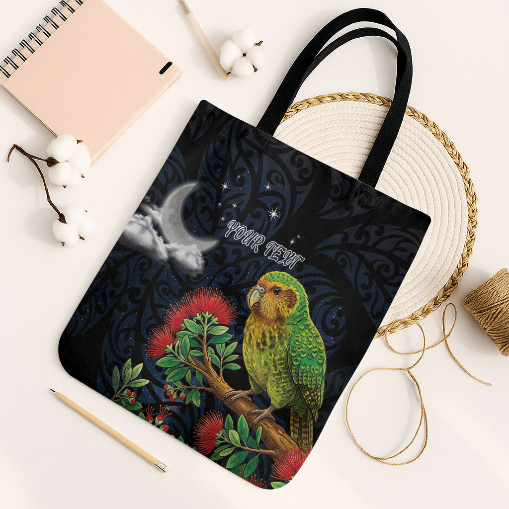 New Zealand Kakapo Matariki Personalised Tote Bag Pohutukawa Flower Galaxy Maori Pattern LT22 Black Strap One Size Black - Polynesian Pride