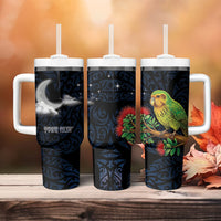 New Zealand Kakapo Matariki Personalised Tumbler With Handle Pohutukawa Flower Galaxy Maori Pattern LT22 - Polynesian Pride