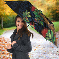 New Zealand Kakapo Matariki Personalised Umbrella Pohutukawa Flower Galaxy Maori Pattern