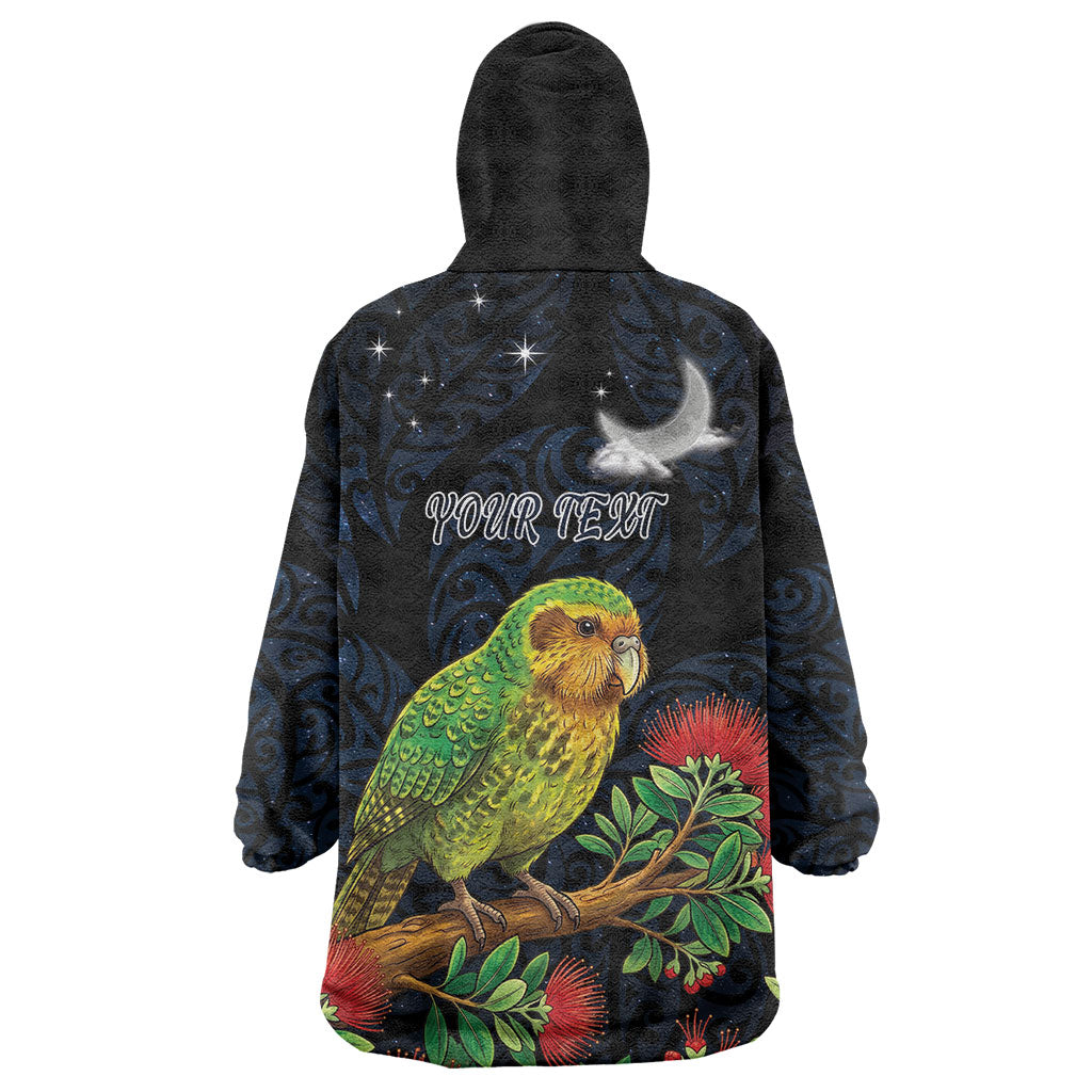 New Zealand Kakapo Matariki Personalised Wearable Blanket Hoodie Pohutukawa Flower Galaxy Maori Pattern LT22 - Polynesian Pride