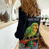 New Zealand Kakapo Matariki Personalised Women Casual Shirt Pohutukawa Flower Galaxy Maori Pattern LT22 - Polynesian Pride