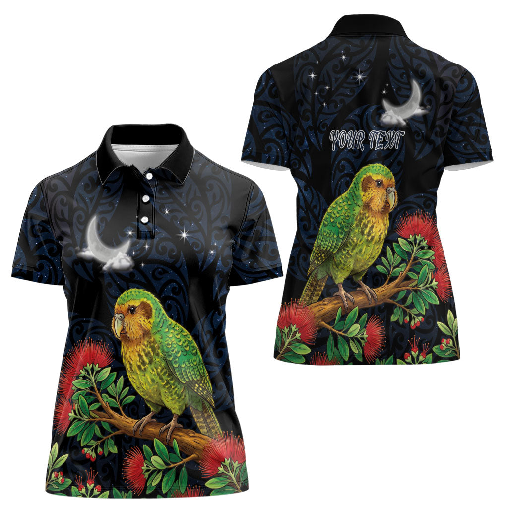 New Zealand Kakapo Matariki Personalised Women Polo Shirt Pohutukawa Flower Galaxy Maori Pattern LT22 - Polynesian Pride
