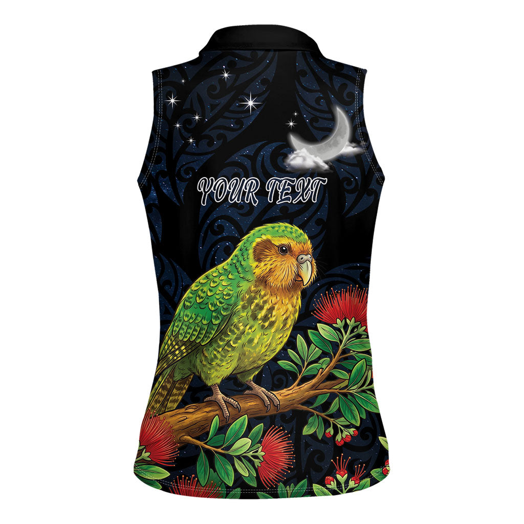 New Zealand Kakapo Matariki Personalised Women Sleeveless Polo Shirt Pohutukawa Flower Galaxy Maori Pattern LT22 - Polynesian Pride