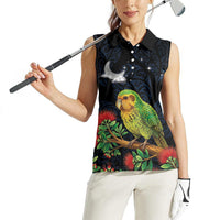 New Zealand Kakapo Matariki Personalised Women Sleeveless Polo Shirt Pohutukawa Flower Galaxy Maori Pattern LT22 - Polynesian Pride