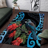 Tui Bird Kakabeak New Zealand Area Rug Clianthus Galaxy Maori Koru Pattern