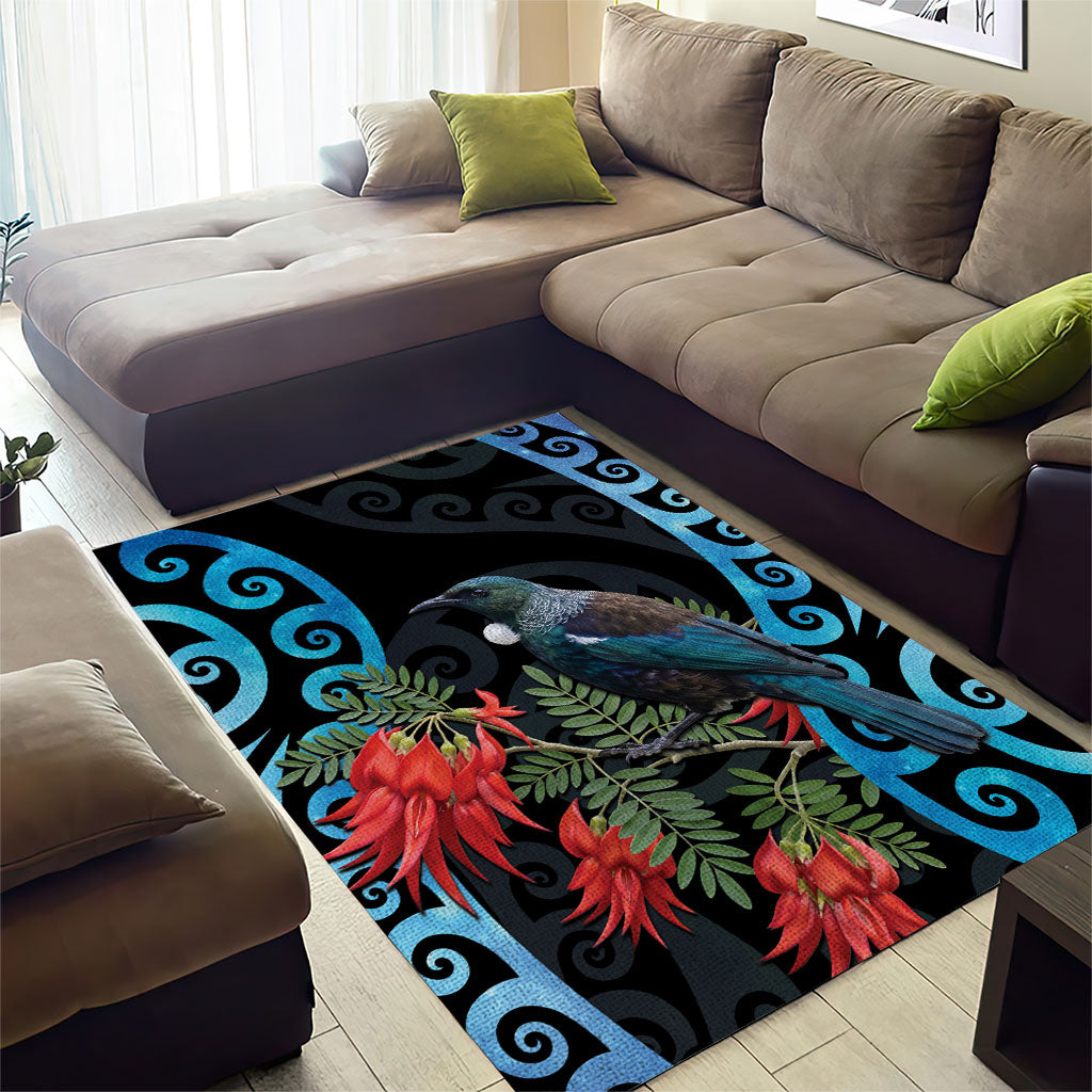 Tui Bird Kakabeak New Zealand Area Rug Clianthus Galaxy Maori Koru Pattern