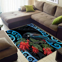 Tui Bird Kakabeak New Zealand Area Rug Clianthus Galaxy Maori Koru Pattern