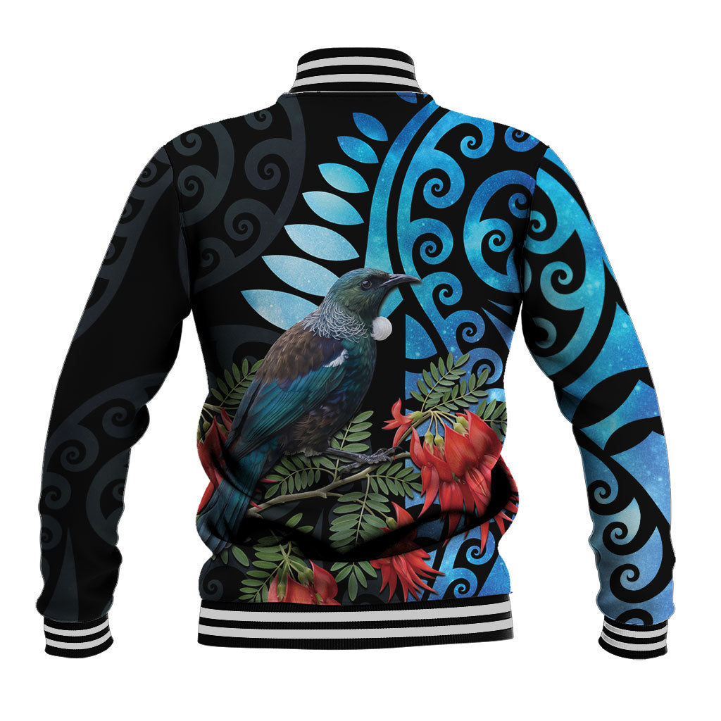Tui Bird Kakabeak New Zealand Baseball Jacket Clianthus Galaxy Maori Koru Pattern LT22 - Polynesian Pride