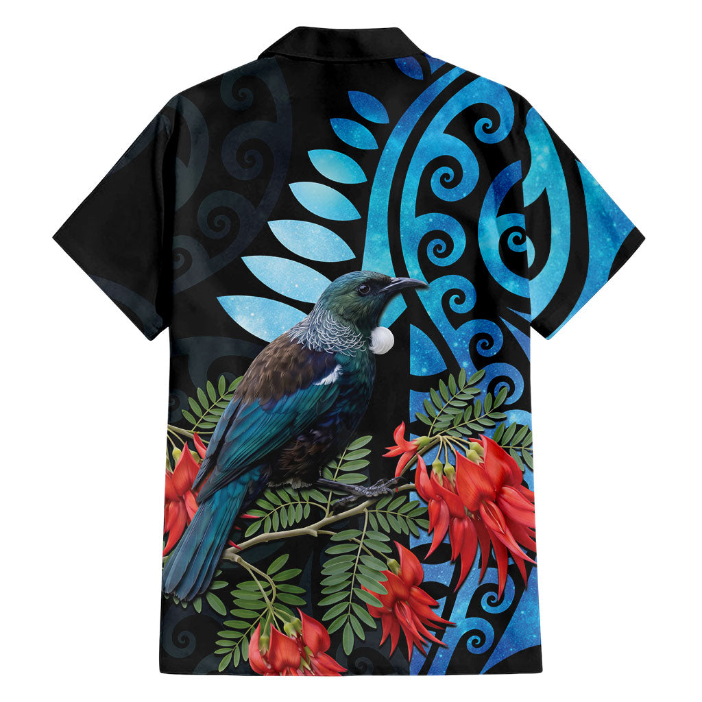Tui Bird Kakabeak New Zealand Family Matching Off The Shoulder Long Sleeve Dress and Hawaiian Shirt Clianthus Galaxy Maori Koru Pattern LT22 - Polynesian Pride