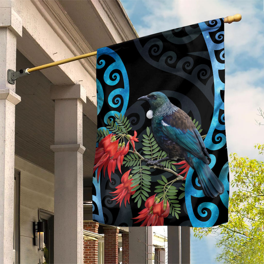 Tui Bird Kakabeak New Zealand Garden Flag Clianthus Galaxy Maori Koru Pattern