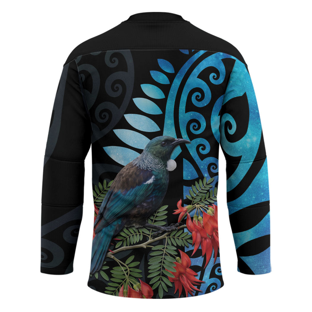 Tui Bird Kakabeak New Zealand Hockey Jersey Clianthus Galaxy Maori Koru Pattern