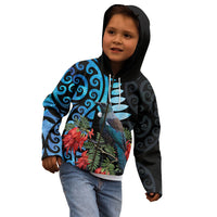 Tui Bird Kakabeak New Zealand Kid Hoodie Clianthus Galaxy Maori Koru Pattern LT22 - Polynesian Pride