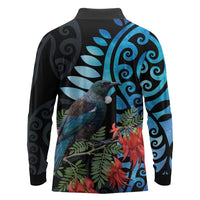 Tui Bird Kakabeak New Zealand Long Sleeve Polo Shirt Clianthus Galaxy Maori Koru Pattern LT22 - Polynesian Pride