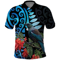 Tui Bird Kakabeak New Zealand Polo Shirt Clianthus Galaxy Maori Koru Pattern