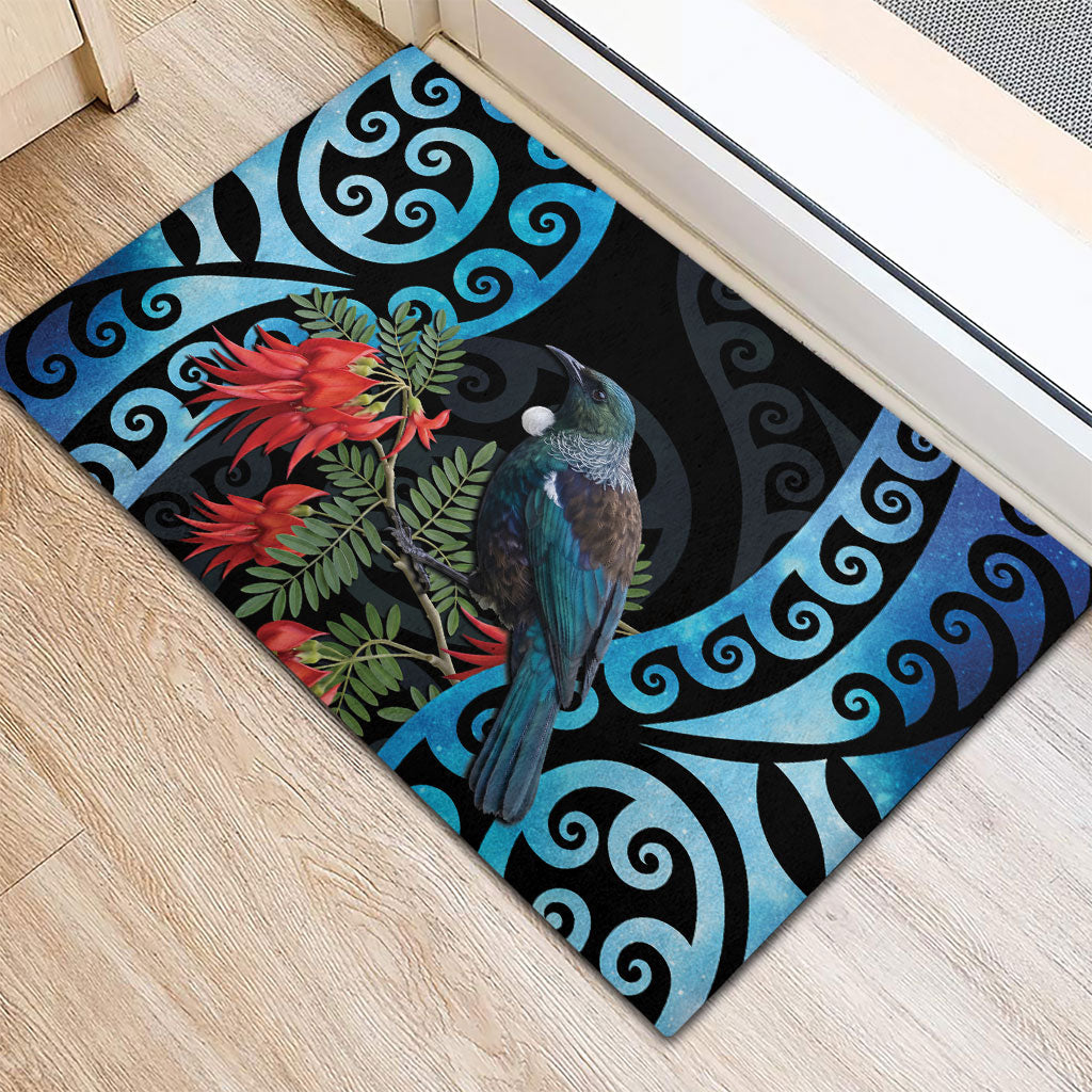 Tui Bird Kakabeak New Zealand Rubber Doormat Clianthus Galaxy Maori Koru Pattern LT22 - Polynesian Pride