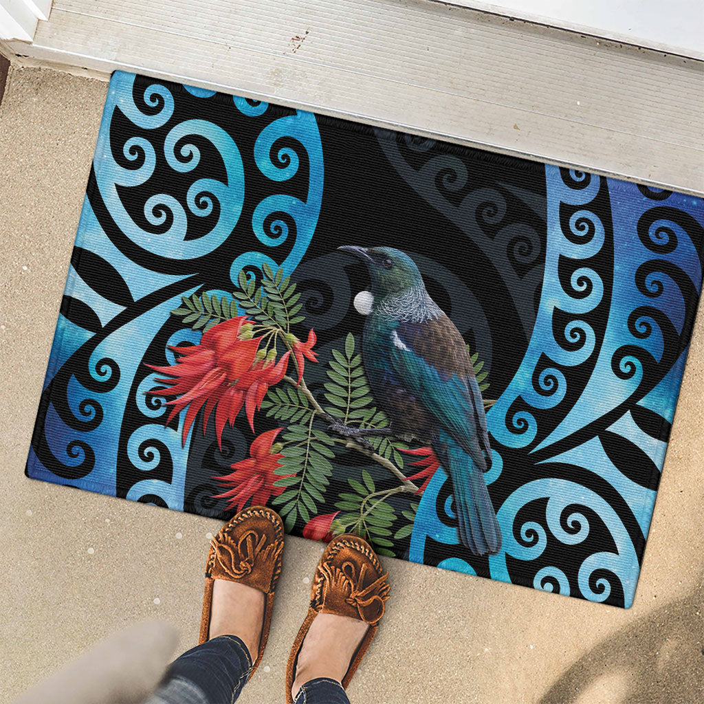 Tui Bird Kakabeak New Zealand Rubber Doormat Clianthus Galaxy Maori Koru Pattern LT22 - Polynesian Pride