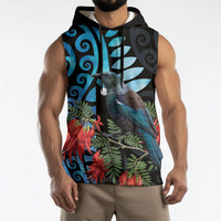 Tui Bird Kakabeak New Zealand Sleeveless Hoodie Clianthus Galaxy Maori Koru Pattern LT22 - Polynesian Pride