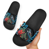 Tui Bird Kakabeak New Zealand Slide Sandals Clianthus Galaxy Maori Koru Pattern