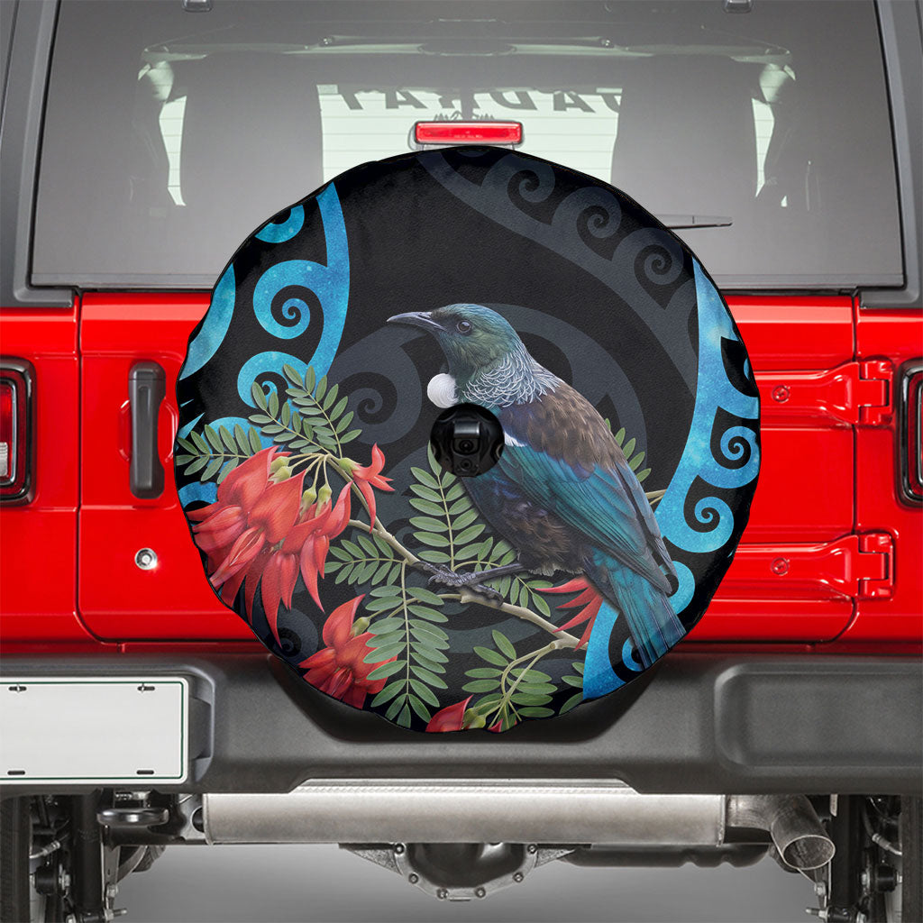 Tui Bird Kakabeak New Zealand Spare Tire Cover Clianthus Galaxy Maori Koru Pattern LT22 - Polynesian Pride