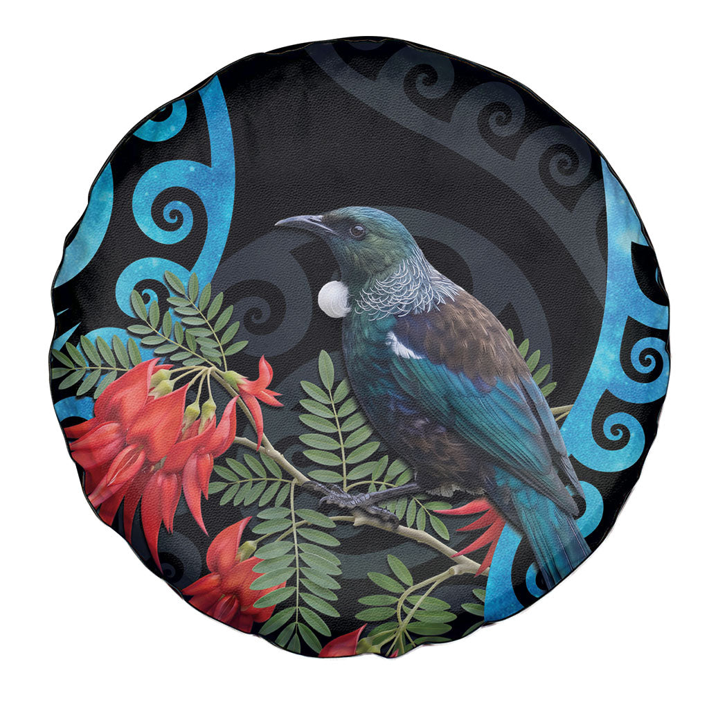 Tui Bird Kakabeak New Zealand Spare Tire Cover Clianthus Galaxy Maori Koru Pattern LT22 - Polynesian Pride