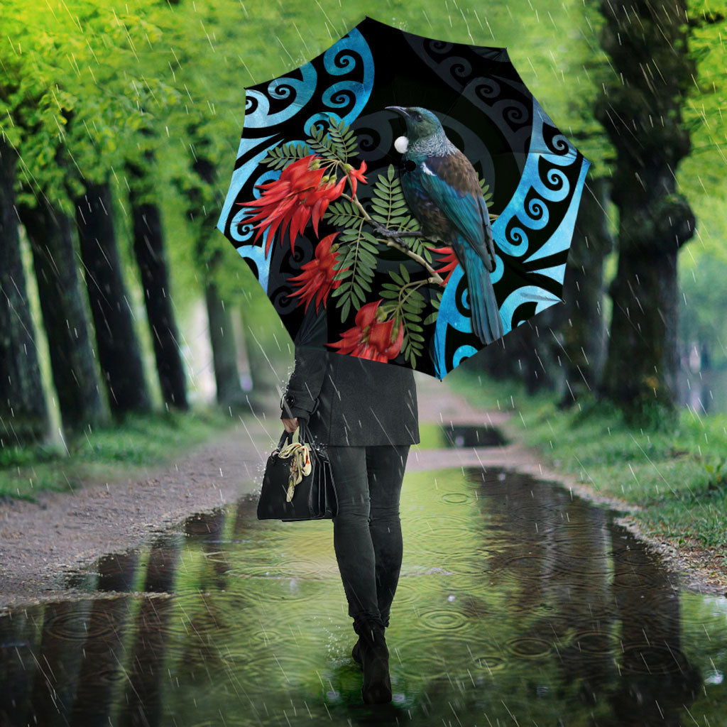 Tui Bird Kakabeak New Zealand Umbrella Clianthus Galaxy Maori Koru Pattern
