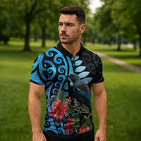 Tui Bird Kakabeak New Zealand Zipper Polo Shirt Clianthus Galaxy Maori Koru Pattern LT22 - Polynesian Pride