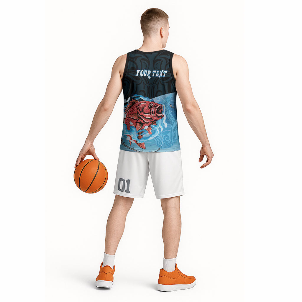 Personalised Snapper Fishing New Zealand Basketball Jersey Tamure Fish Hook Maori Pattern LT22 - Polynesian Pride